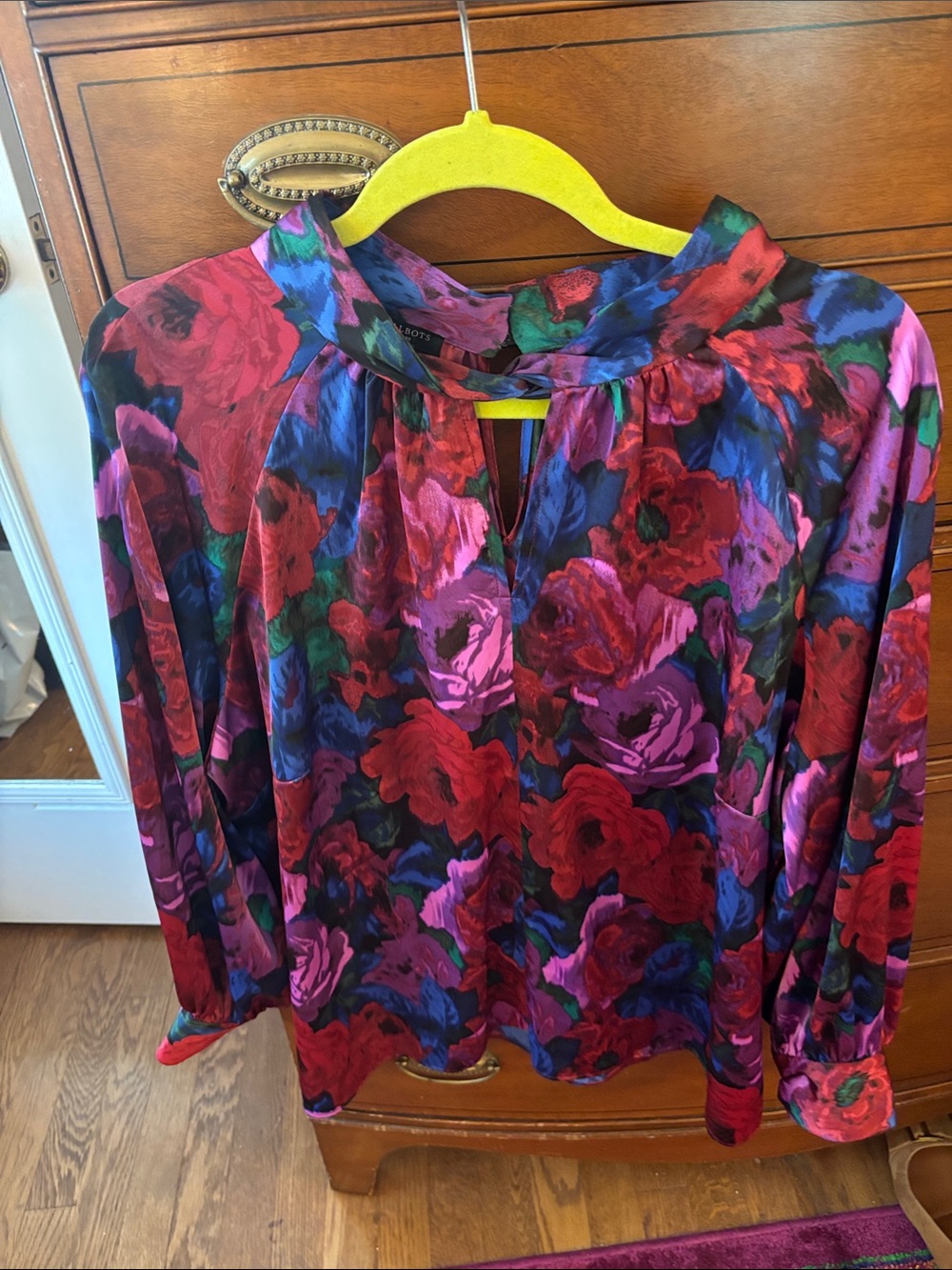 Talbots Vibrant Floral Keyhole Blouse - Red, Purple, Blue